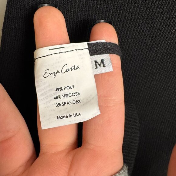 Enza Costa Black Ribbed Bodycon Midi Dress Long Sleeve Medium P1 - Picture 4 of 4